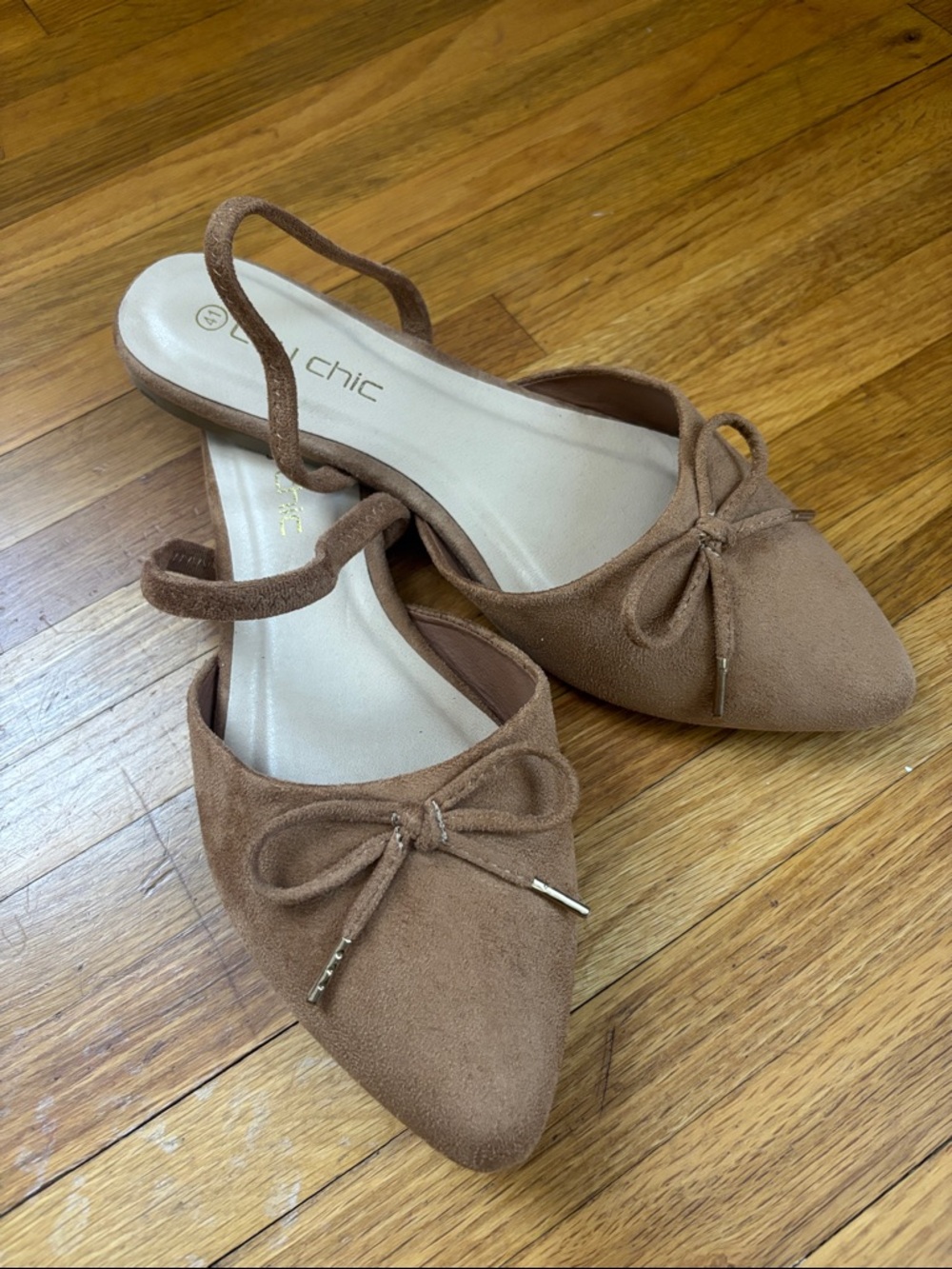 City Chic Brown Pointed Toe Bow Slingback Flats